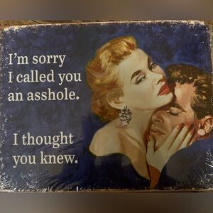 Vintage-Style Romantic Wall Art Plaque in Navy, Cream, Red